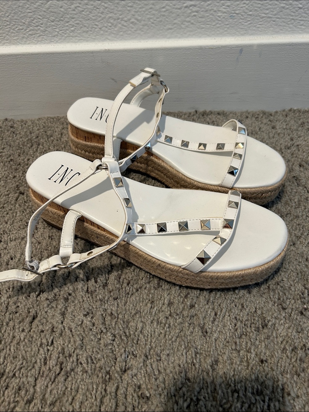 INC International Concepts White Stud-Trim Espadrille Sandals